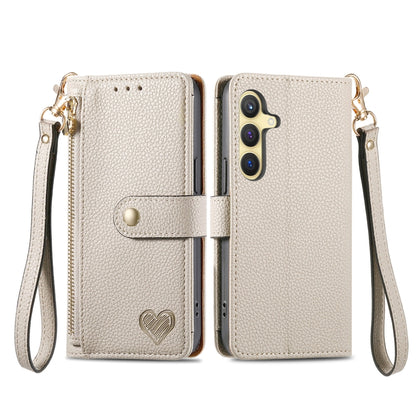 For Samsung Galaxy S25+ 5G Love Zipper Lanyard Leather Phone Case(Gray) - Galaxy S25+ 5G Cases by PMC Jewellery | Online Shopping South Africa | PMC Jewellery | Buy Now Pay Later Mobicred