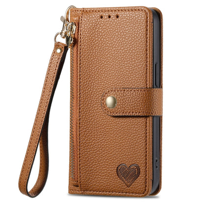 For Huawei Pura 70 Ultra Love Zipper Lanyard Leather Phone Case(Brown) - Huawei Cases by PMC Jewellery | Online Shopping South Africa | PMC Jewellery | Buy Now Pay Later Mobicred