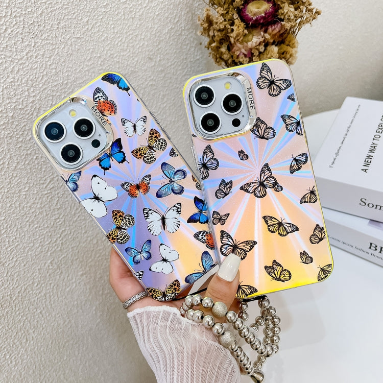 For iPhone 16 Plus Electroplating Laser Butterfly Phone Case with Wrist Strap(Color Butterflies AB1) - iPhone 16 Plus Cases by PMC TechLife | Online Shopping South Africa | PMC TechLife | Buy Now Pay Later Mobicred