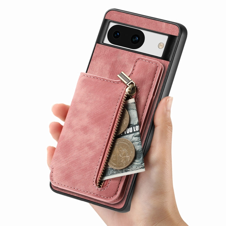 For Google Pixel 9 / 9 Pro Retro Leather Zipper Wallet Back Phone Case(Pink) - Google Cases by PMC TechLife | Online Shopping South Africa | PMC TechLife | Buy Now Pay Later Mobicred