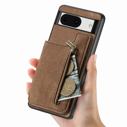 For Google Pixel 9 / 9 Pro Retro Leather Zipper Wallet Back Phone Case(Brown) - Google Cases by PMC Jewellery | Online Shopping South Africa | PMC Jewellery | Buy Now Pay Later Mobicred