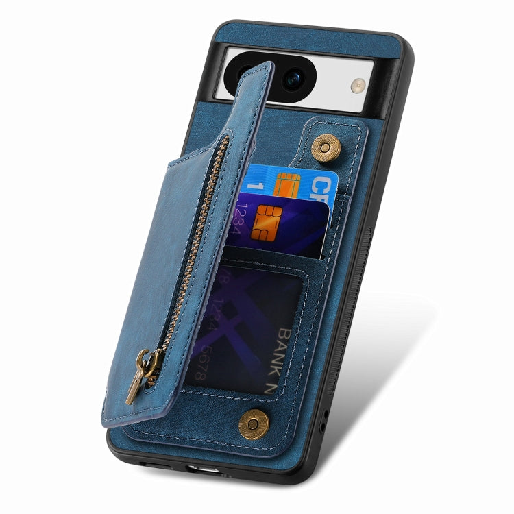 For Google Pixel 9 / 9 Pro Retro Leather Zipper Wallet Back Phone Case(Blue) - Google Cases by PMC TechLife | Online Shopping South Africa | PMC TechLife | Buy Now Pay Later Mobicred