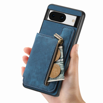 For Google Pixel 9 / 9 Pro Retro Leather Zipper Wallet Back Phone Case(Blue) - Google Cases by PMC Jewellery | Online Shopping South Africa | PMC Jewellery | Buy Now Pay Later Mobicred