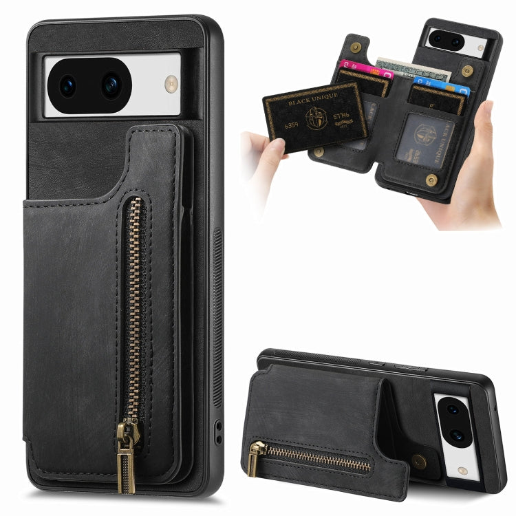 For Google Pixel 9 Pro XL Retro Leather Zipper Wallet Back Phone Case(Black) - Google Cases by PMC Jewellery | Online Shopping South Africa | PMC Jewellery | Buy Now Pay Later Mobicred