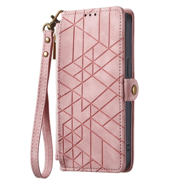 For Huawei Pura 70 Ultra Geometric Zipper Wallet Side Buckle Leather Phone Case(Pink) - Huawei Cases by PMC Jewellery | Online Shopping South Africa | PMC Jewellery | Buy Now Pay Later Mobicred