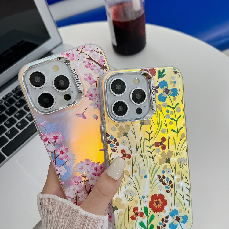 For iPhone 16 Electroplating Laser Flower Texture TPU Phone Case(Flower AH1) - free shipping - PMC TechLife - Order now!