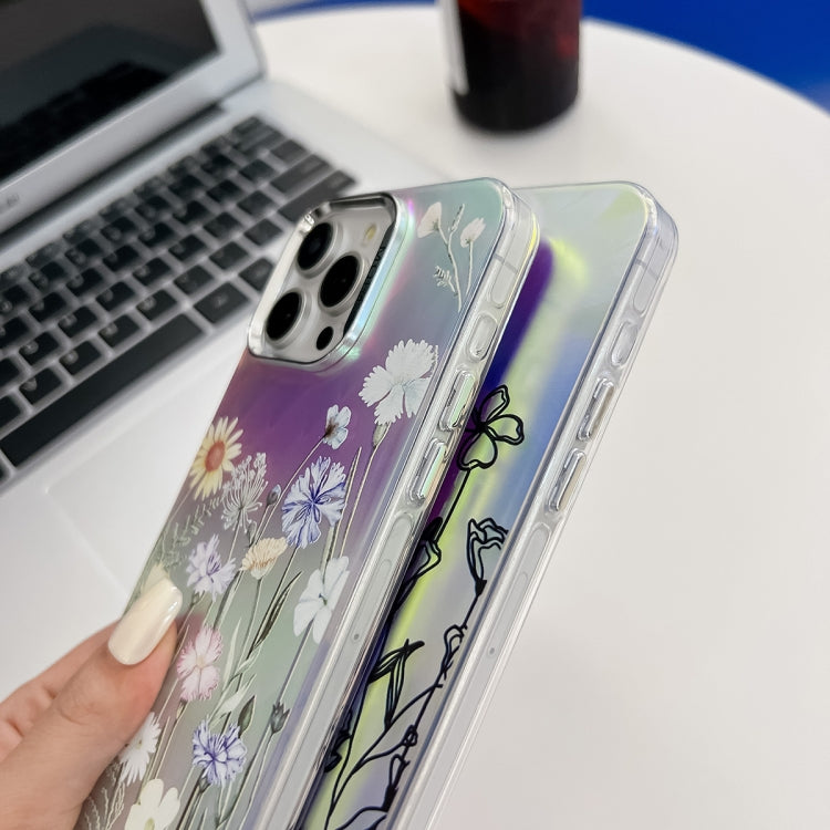For iPhone 16 Electroplating Laser Flower Texture TPU Phone Case(Peony AH11) - iPhone 16 Cases by PMC TechLife | Online Shopping South Africa | PMC TechLife | Buy Now Pay Later Mobicred