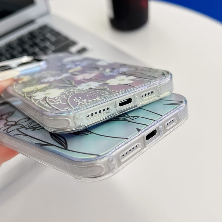 For iPhone 16 Electroplating Laser Flower Texture TPU Phone Case(Lavender AH14) - iPhone 16 Cases by PMC TechLife | Online Shopping South Africa | PMC TechLife | Buy Now Pay Later Mobicred