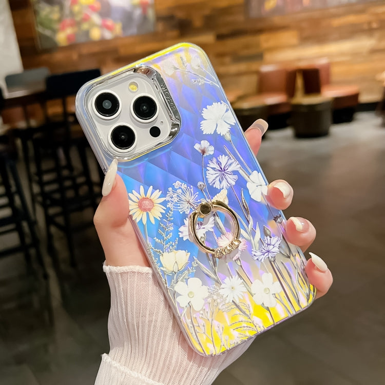 For iPhone 16 Pro Max Electroplating Laser Flower Ring Holder TPU Phone Case(Chrysanthemum AH5) - free shipping - PMC TechLife - Order now!