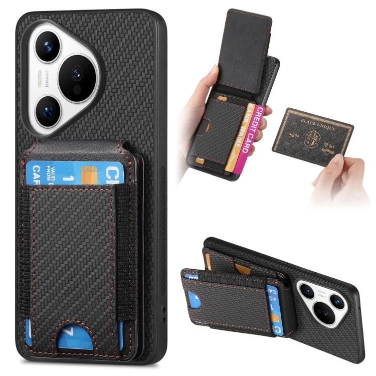 For Huawei Pura 70 Carbon Fiber Vertical Flip Wallet Stand Phone Case(Black) - Huawei Cases by PMC Jewellery | Online Shopping South Africa | PMC Jewellery | Buy Now Pay Later Mobicred