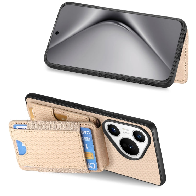 For Huawei Pura 70 Carbon Fiber Vertical Flip Wallet Stand Phone Case(Khaki) - Huawei Cases by PMC Jewellery | Online Shopping South Africa | PMC Jewellery | Buy Now Pay Later Mobicred