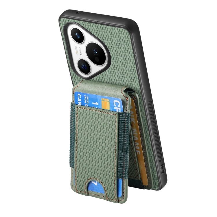 For Huawei Pura 70 Ultra Carbon Fiber Vertical Flip Wallet Stand Phone Case(Green) - Huawei Cases by PMC Jewellery | Online Shopping South Africa | PMC Jewellery | Buy Now Pay Later Mobicred