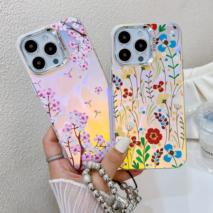 For iPhone 16 Plus Electroplating Laser Flower Phone Case with Wrist Strap(Zinnia AH9) - iPhone 16 Plus Cases by PMC Jewellery | Online Shopping South Africa | PMC Jewellery | Buy Now Pay Later Mobicred