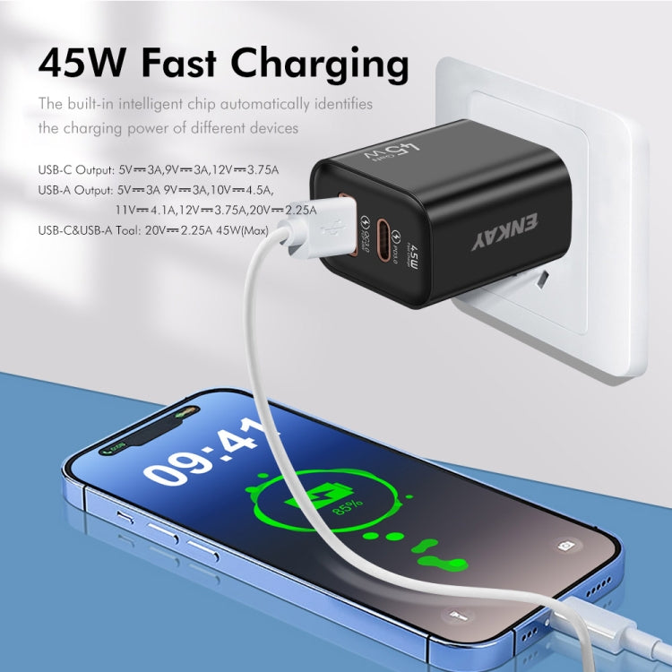 ENKAY FC-001 45W USB-A + USB-C / Type-C Dual Ports Quick Charger, US Plug(White) - USB Charger by ENKAY | Online Shopping South Africa | PMC Jewellery | Buy Now Pay Later Mobicred