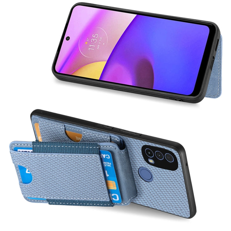 For Motorola Moto E20 / E30 Carbon Fiber Vertical Flip Wallet Stand Phone Case(Blue) - Motorola Cases by PMC TechLife | Online Shopping South Africa | PMC TechLife | Buy Now Pay Later Mobicred