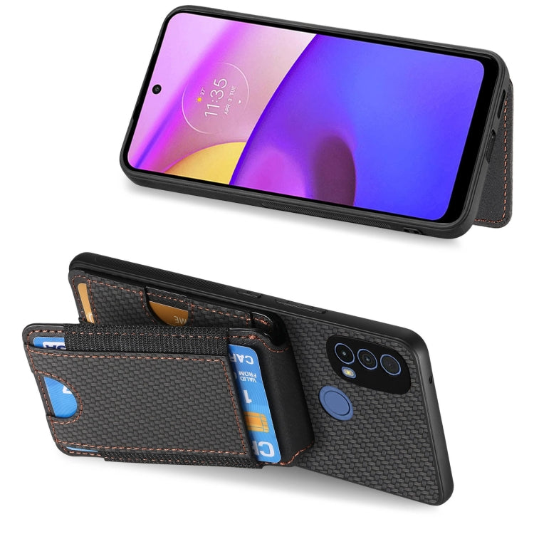 For Motorola Moto E40 Carbon Fiber Vertical Flip Wallet Stand Phone Case(Black) - Motorola Cases by PMC TechLife | Online Shopping South Africa | PMC TechLife | Buy Now Pay Later Mobicred