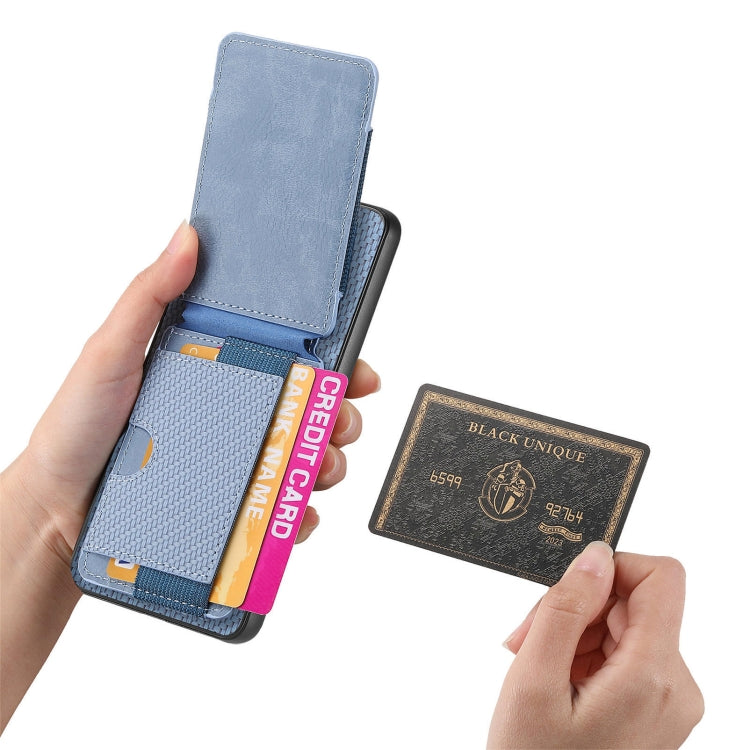 For OnePlus 12 5G Carbon Fiber Vertical Flip Wallet Stand Phone Case(Blue) - OnePlus Cases by PMC TechLife | Online Shopping South Africa | PMC TechLife | Buy Now Pay Later Mobicred