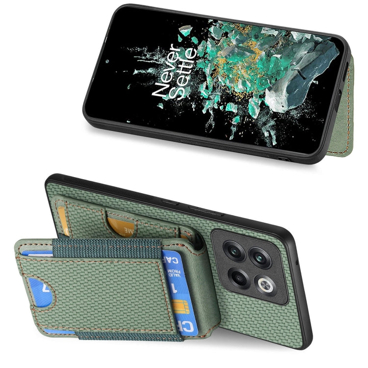For OnePlus 12 5G Carbon Fiber Vertical Flip Wallet Stand Phone Case(Green) - OnePlus Cases by PMC TechLife | Online Shopping South Africa | PMC TechLife | Buy Now Pay Later Mobicred