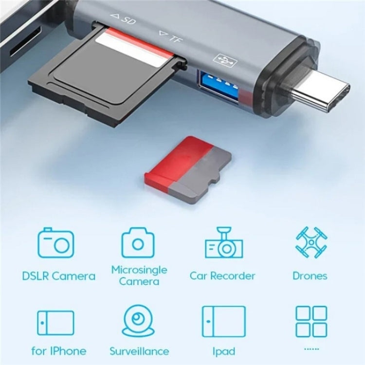 ADS-306 U-Disk Data Transfer Adapter USB / 8 Pin / Type-C Plug SD TF Card Reader - free shipping - PMC Jewellery - Order now!