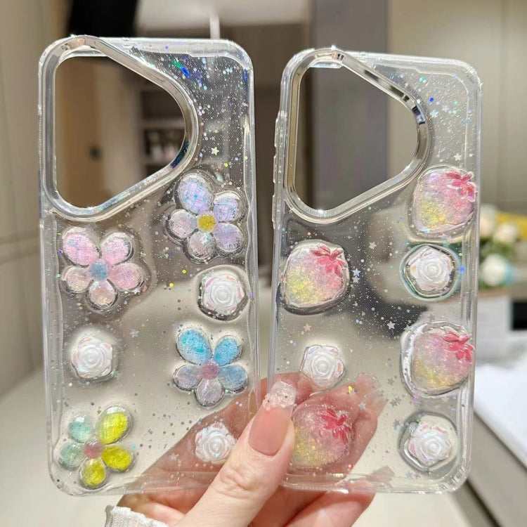 For Huawei Pura 70 Pro Electroplated Frame 3D Strawberry Flower  TPU Phone Case(Colorful Flowers) - Huawei Cases by PMC Jewellery | Online Shopping South Africa | PMC Jewellery | Buy Now Pay Later Mobicred