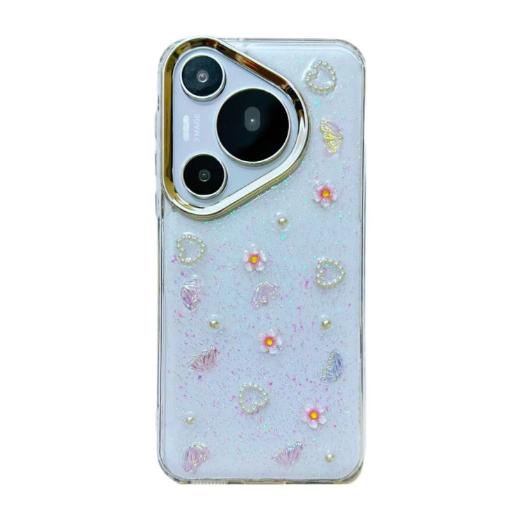 For Huawei Pura 70 Pro 3D Bow Pearl Love Flower TPU Phone Case(Butterfly Love Flower) - Huawei Cases by PMC Jewellery | Online Shopping South Africa | PMC Jewellery | Buy Now Pay Later Mobicred