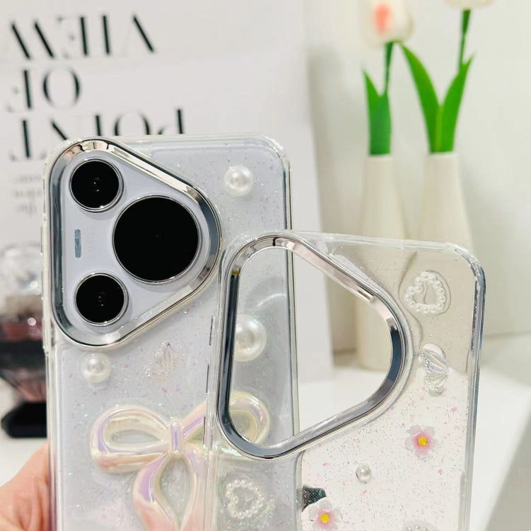 For Huawei Pura 70 Pro 3D Bow Pearl Love Flower TPU Phone Case(Pearl Bow) - Huawei Cases by PMC Jewellery | Online Shopping South Africa | PMC Jewellery | Buy Now Pay Later Mobicred