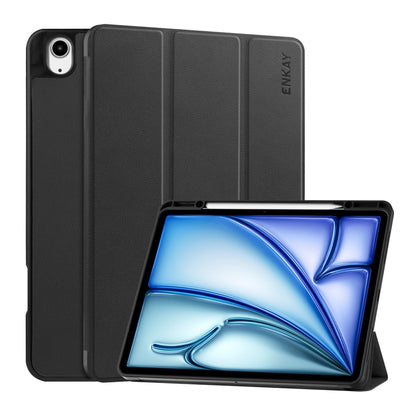 For iPad Air 13 2024 ENKAY Tri-fold Custer Texture TPU Leather Smart Tablet Case with Pen Slot(Black) - iPad Air 13 2024 Cases by ENKAY | Online Shopping South Africa | PMC Jewellery | Buy Now Pay Later Mobicred