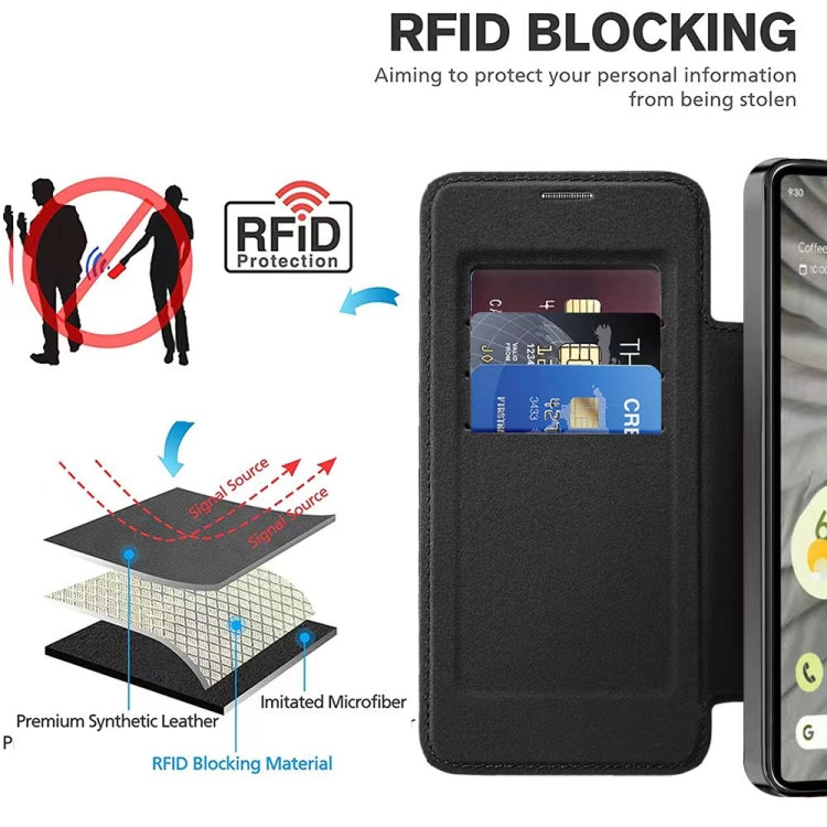 For Google  Pixel 8a Shield Magsafe RFID Anti-theft Rhombus Leather Phone Case(Sierra Blue) - Google Cases by PMC TechLife | Online Shopping South Africa | PMC TechLife | Buy Now Pay Later Mobicred