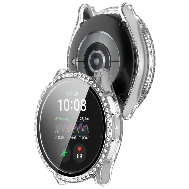 For Samsung Galaxy Watch 7 44mm Single Row Diamond PC + Tempered Film Integrated Watch Protective Case(Transparent White) - Watch Cases by PMC Jewellery | Online Shopping South Africa | PMC Jewellery | Buy Now Pay Later Mobicred