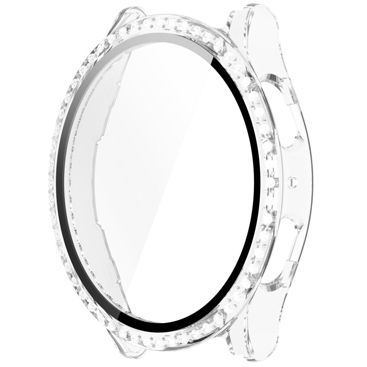 For Samsung Galaxy Watch 7 44mm Single Row Diamond PC + Tempered Film Integrated Watch Protective Case(Transparent White) - Watch Cases by PMC Jewellery | Online Shopping South Africa | PMC Jewellery | Buy Now Pay Later Mobicred