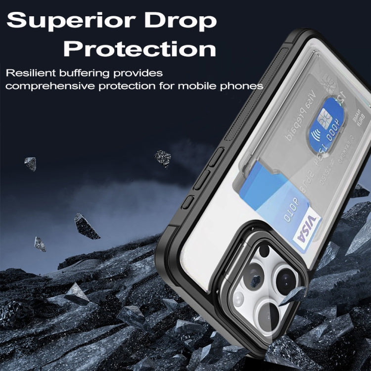 For iPhone 16 Plus Card Bag Holder Acrylic Hybrid TPU Phone Case(Black) - iPhone 16 Plus Cases by PMC TechLife | Online Shopping South Africa | PMC TechLife | Buy Now Pay Later Mobicred