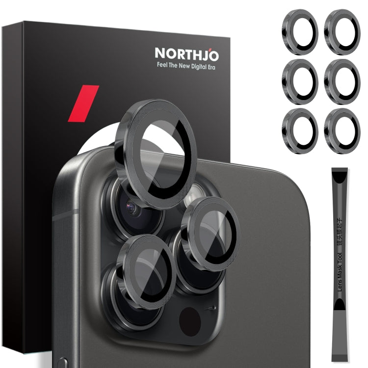 For iPhone 16 Pro / Pro Max NORTHJO 2 Sets 6pcs Camera Lens Protector Cover Metal Ring Film(Black) - free shipping - PMC TechLife - Order now!