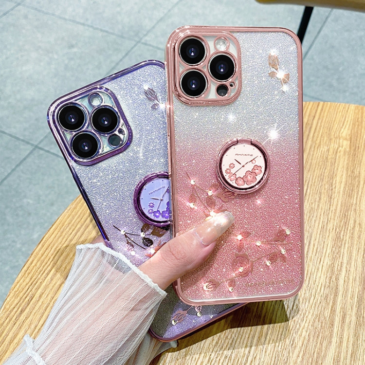 For iPhone 16 Pro Max Gradient Glitter Immortal Flower Ring All-inclusive Phone Case(Blue) - iPhone 16 Cases by PMC TechLife | Online Shopping South Africa | PMC TechLife | Buy Now Pay Later Mobicred