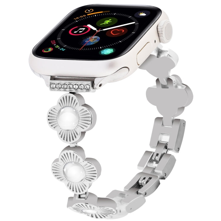 For Apple Watch Series 4 44mm Four Leaf Clover Quick-Release Metal Chain Watch Band(Silver) - free shipping - PMC TechLife - Order now!