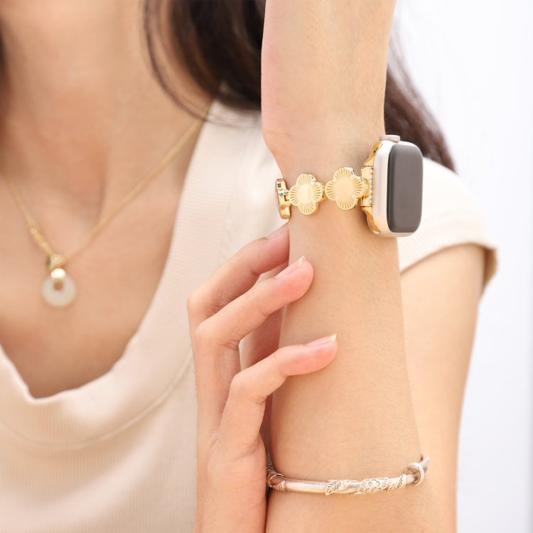 For Apple Watch Series 8 41mm Four Leaf Clover Quick-Release Metal Chain Watch Band(Gold) - free shipping - PMC TechLife - Order now!