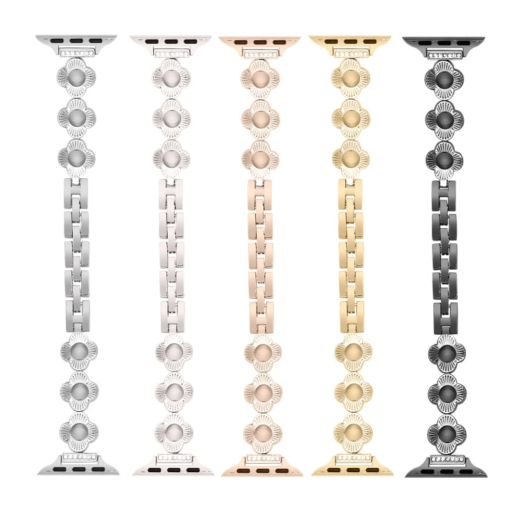 For Apple Watch Series 9 45mm Four Leaf Clover Quick-Release Metal Chain Watch Band(Gold) - free shipping - PMC TechLife - Order now!