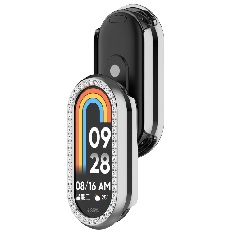 For Xiaomi Smart Band 9 Diamond Half Coverage Hollow PC Watch Protective Case(Silver) - Watch Cases by PMC TechLife | Online Shopping South Africa | PMC TechLife | Buy Now Pay Later Mobicred