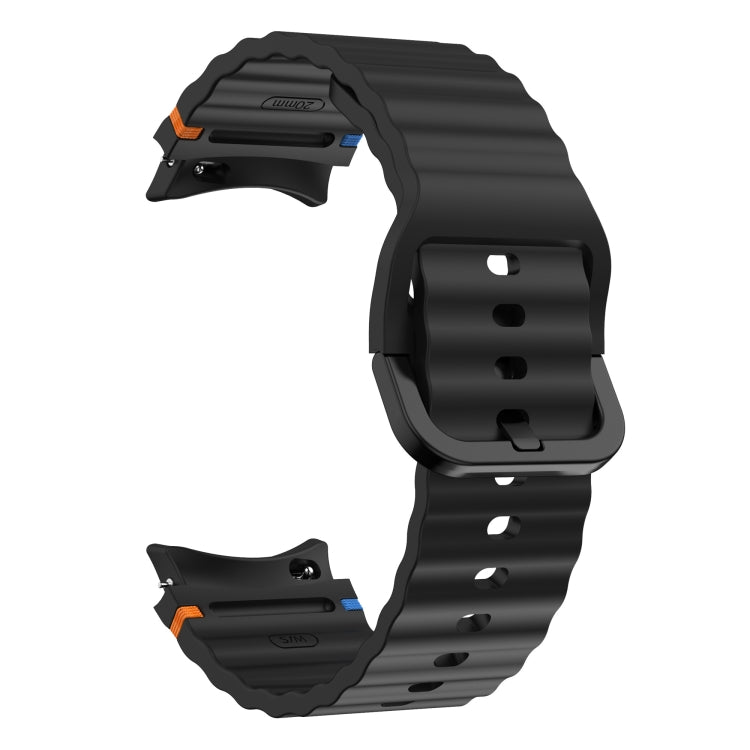 For Samsung Galaxy Watch 4 Classic 42 / 46mm Wave Pattern Stitched Silicone Watch Band(Black) - free shipping - PMC TechLife - Order now!