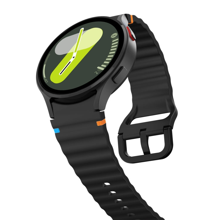 For Samsung Galaxy Watch 4 Classic 42 / 46mm Wave Pattern Stitched Silicone Watch Band(Black) - free shipping - PMC TechLife - Order now!