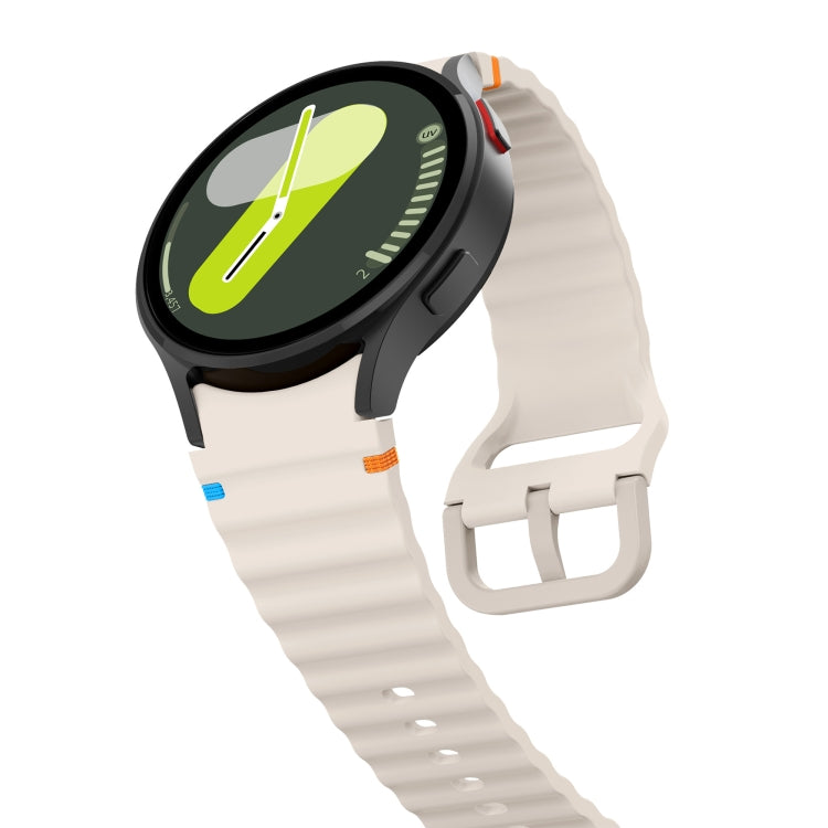 For Samsung Galaxy Watch 4 Classic 42 / 46mm Wave Pattern Stitched Silicone Watch Band(Starlight) - free shipping - PMC TechLife - Order now!