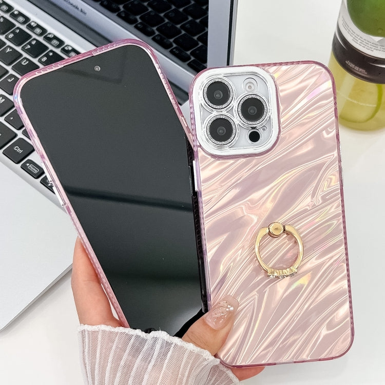 For iPhone 16 Pro Max Plating Glitter Texture Ring Holder TPU Phone Case with Lens Film(White Feather Yarn) - More iPhone Cases by PMC TechLife | Online Shopping South Africa | PMC TechLife | Buy Now Pay Later Mobicred