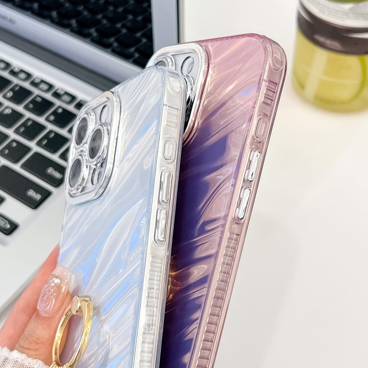 For iPhone 16 Pro Max Plating Glitter Texture Ring Holder TPU Phone Case with Lens Film(White Feather Yarn) - More iPhone Cases by PMC TechLife | Online Shopping South Africa | PMC TechLife | Buy Now Pay Later Mobicred