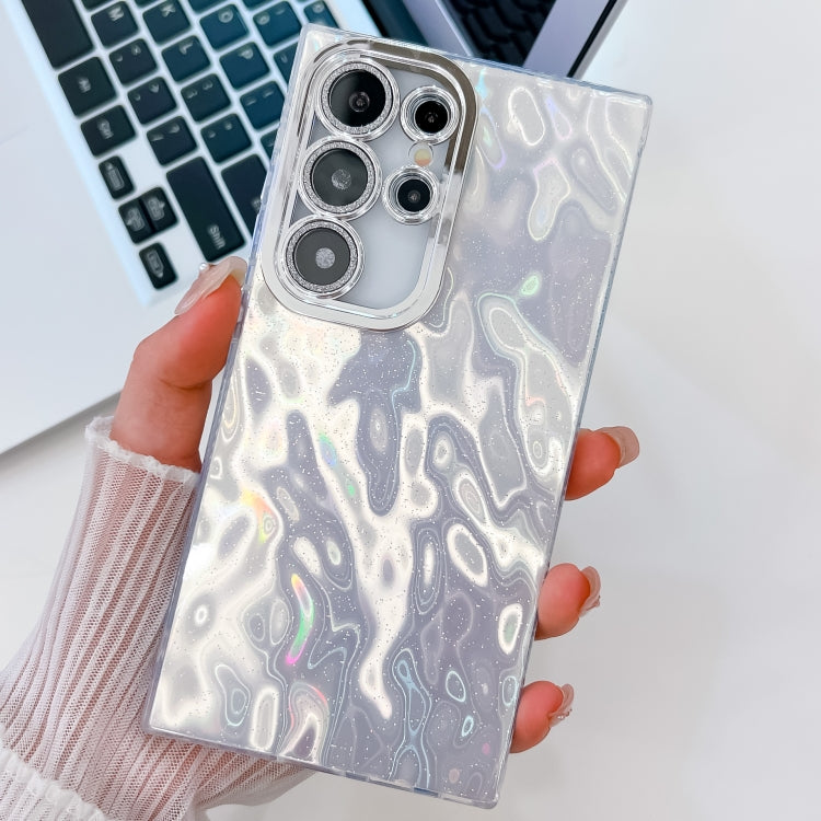 For Samsung Galaxy S25 Ultra 5G Plating Glitter Texture TPU Phone Case with Lens Film(White Wrinkles) - Galaxy S25 Ultra 5G Cases by PMC Jewellery | Online Shopping South Africa | PMC Jewellery | Buy Now Pay Later Mobicred