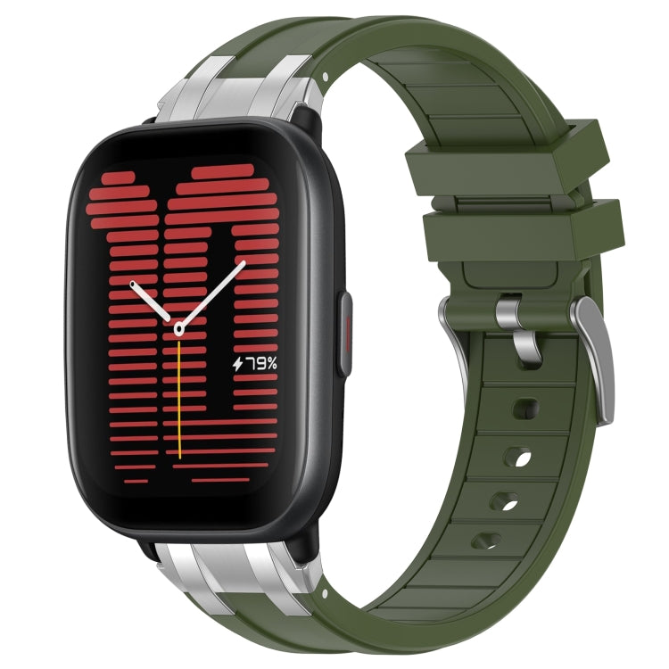 For Amazfit Active 20mm Quick Release Silver Buckle Royal Silicone Watch Band(Olive Green) - free shipping - PMC TechLife - Order now!