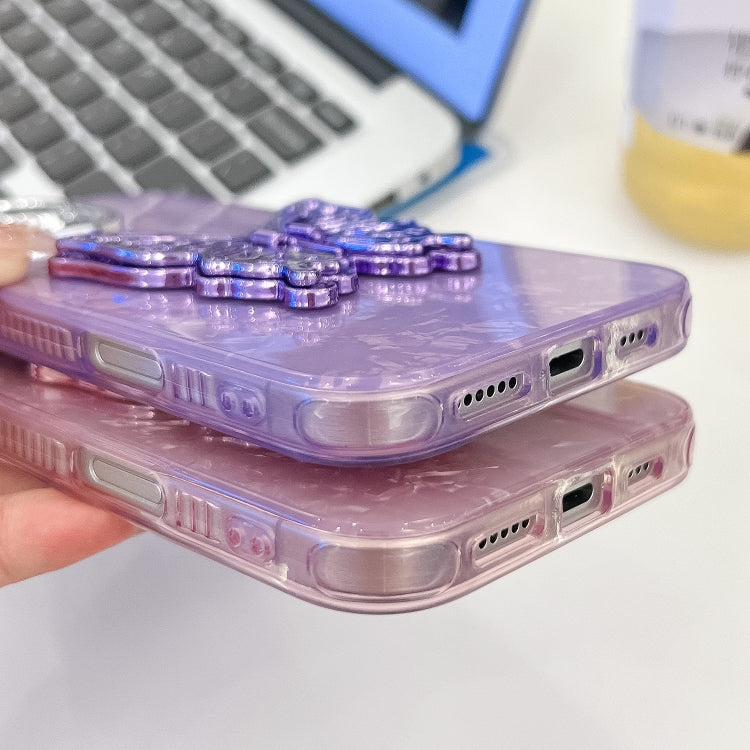 For iPhone 16 Plating Glitter Texture Butterfly Holder TPU Phone Case with Lens Film(White Tinfoil Texture) - free shipping - PMC TechLife - Order now!