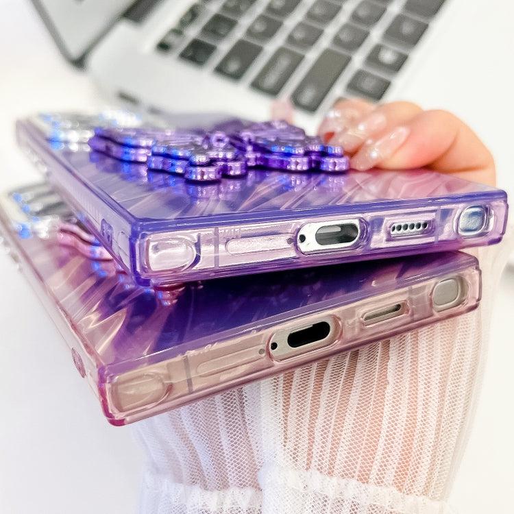 For Samsung Galaxy S25 5G Plating Glitter Texture Butterfly Holder TPU Phone Case with Lens Film(White Wrinkles) - Galaxy S25 5G Cases by PMC Jewellery | Online Shopping South Africa | PMC Jewellery | Buy Now Pay Later Mobicred