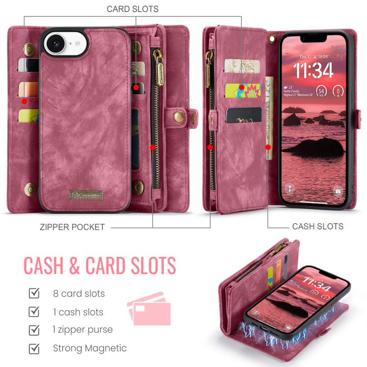 For iPhone 16e CaseMe 008 Detachable Multifunctional Leather Phone Case(Red) - free shipping - PMC TechLife - Order now!