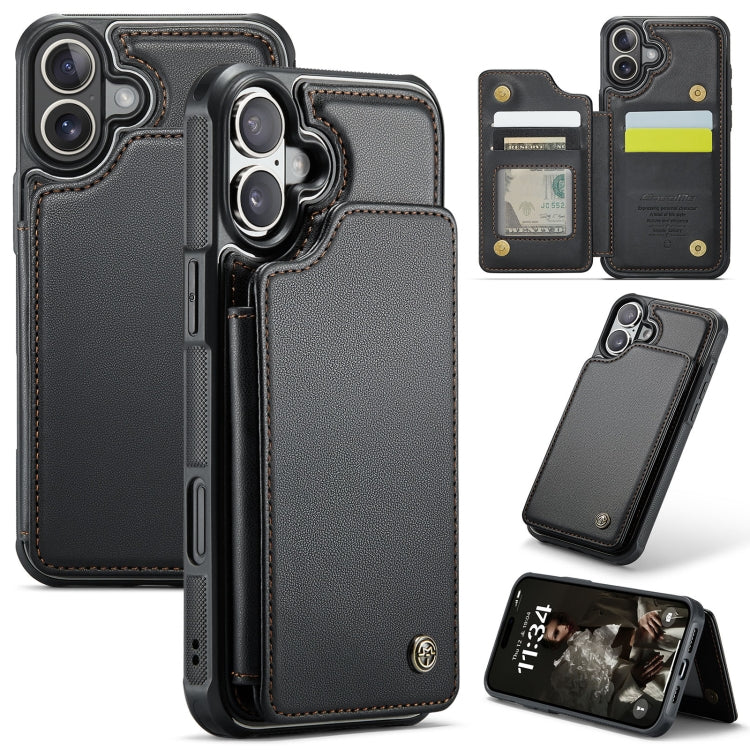 For iPhone 16 CaseMe C22 Card Slots Holder RFID Anti-theft Phone Case(Black) - free shipping - PMC Jewellery - Order now!