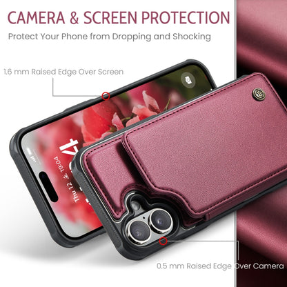 For iPhone 16 CaseMe C22 Card Slots Holder RFID Anti-theft Phone Case(Red) - iPhone 16 Cases by CaseMe | Online Shopping South Africa | PMC Jewellery | Buy Now Pay Later Mobicred