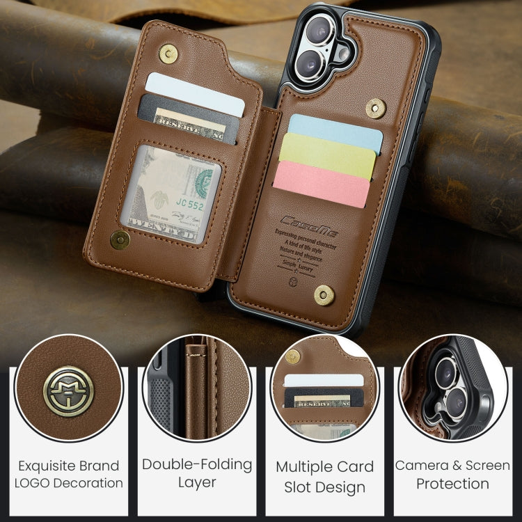 For iPhone 16 Plus CaseMe C22 Card Slots Holder RFID Anti-theft Phone Case(Brown) - iPhone 16 Plus Cases by CaseMe | Online Shopping South Africa | PMC Jewellery | Buy Now Pay Later Mobicred